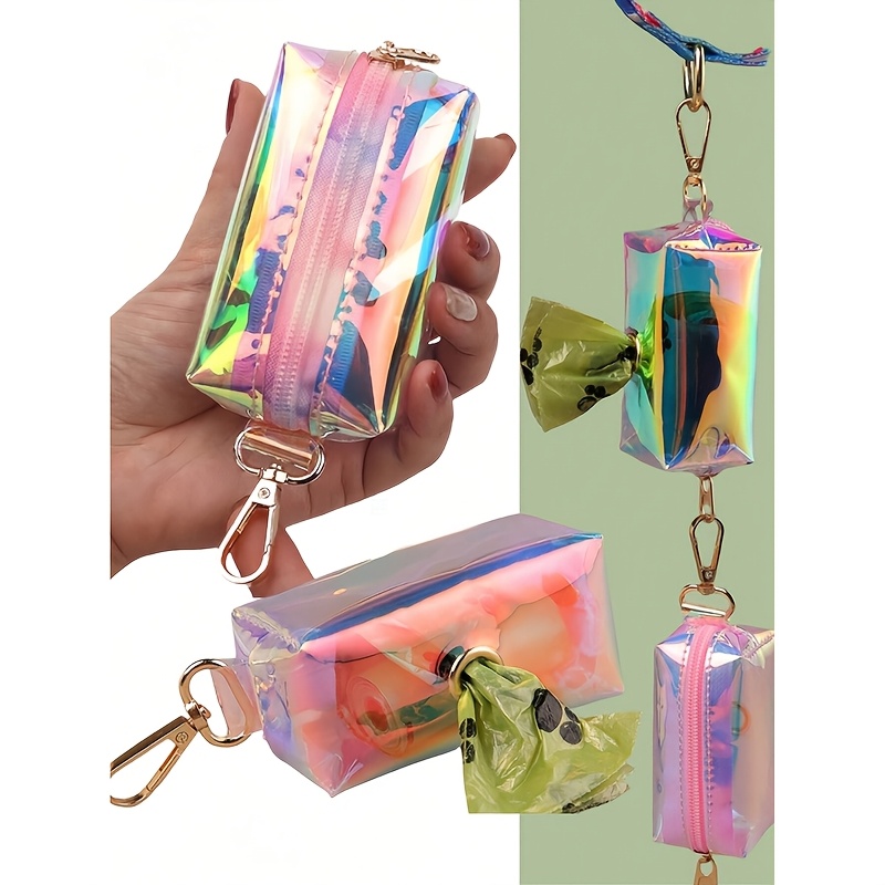 Poop Bag Dispenser - 1 PC Holographic สะท้อนแสงสุนัข Poop BAG-สีสันสดใสถุงขยะสําหรับเดิน